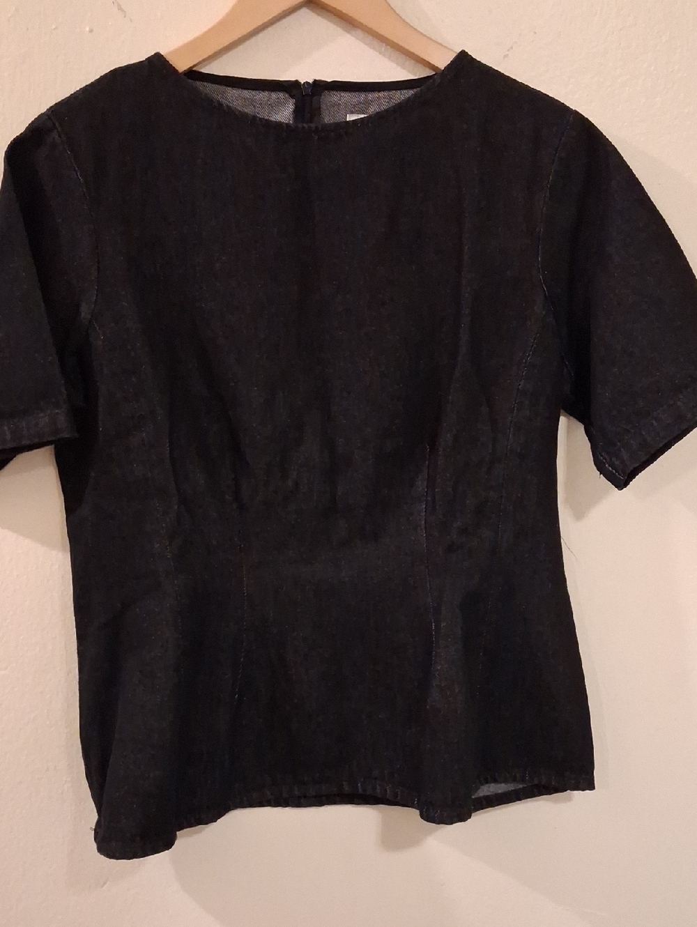 Zara Black Short-Sleeve Denim Blouse